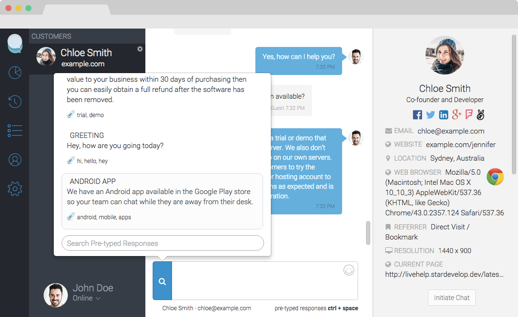 Examples of Responses for Live Chat